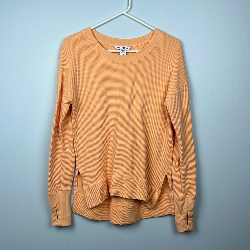 Athleta XS Peach Coaster luxe waffle knit crewneck pullover